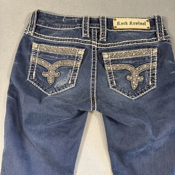 Rock Revival Denim - Rock Revival Women 25/31 Sherry Skinny Jeans EMBELISHED RHINESTONES THICK STITCH